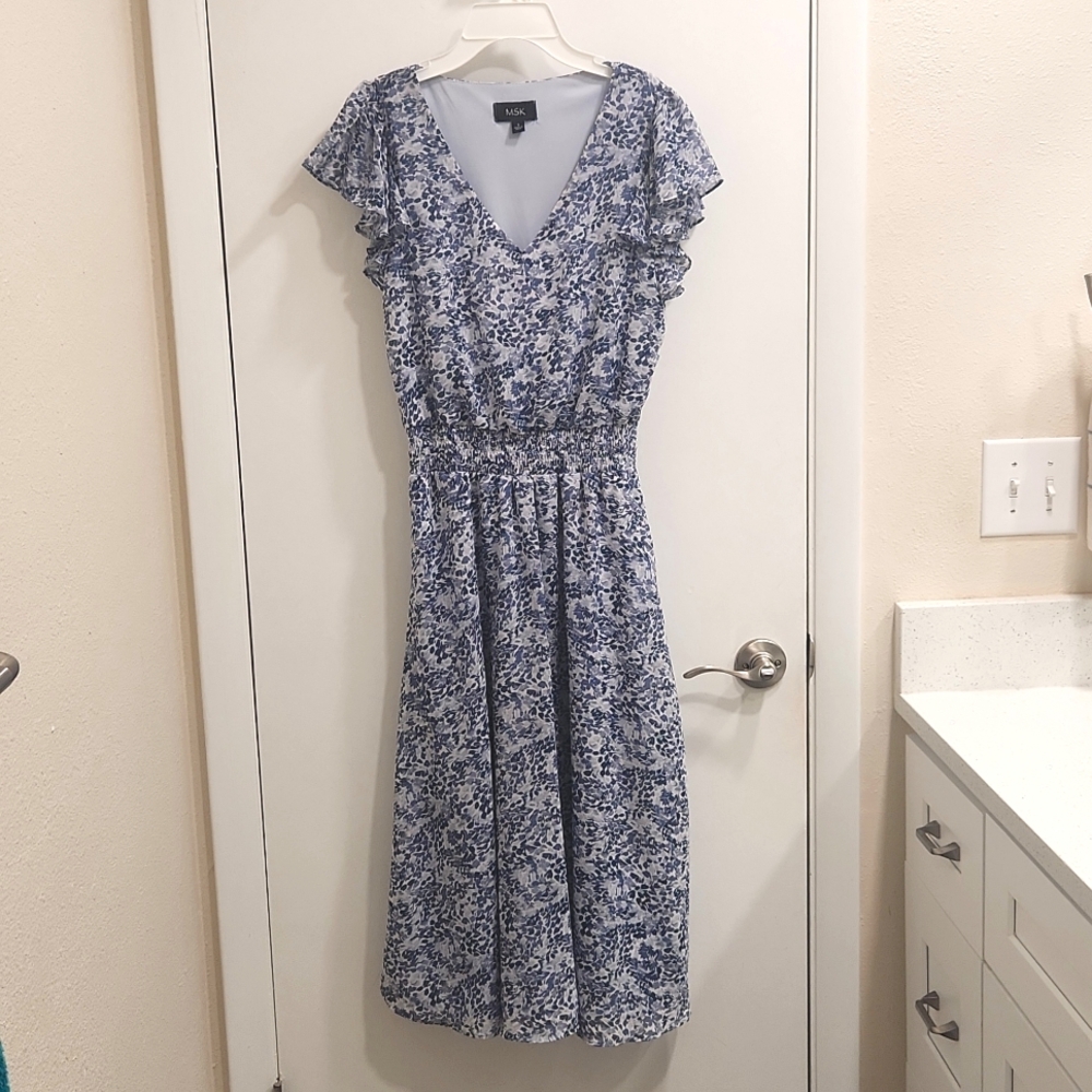 MSK Blue Floral Print Dress Size S